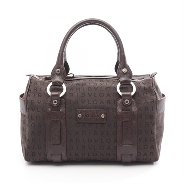 BVLGARI Logo mania Tote hand travel Bag canvas leather Brown Used Women