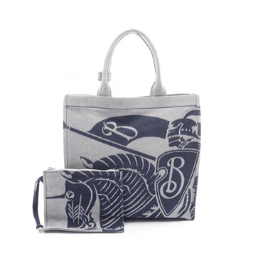 BURBERRY EKD XL SQUARE TOTE hand  Bag canvas Gray Navy Used mens