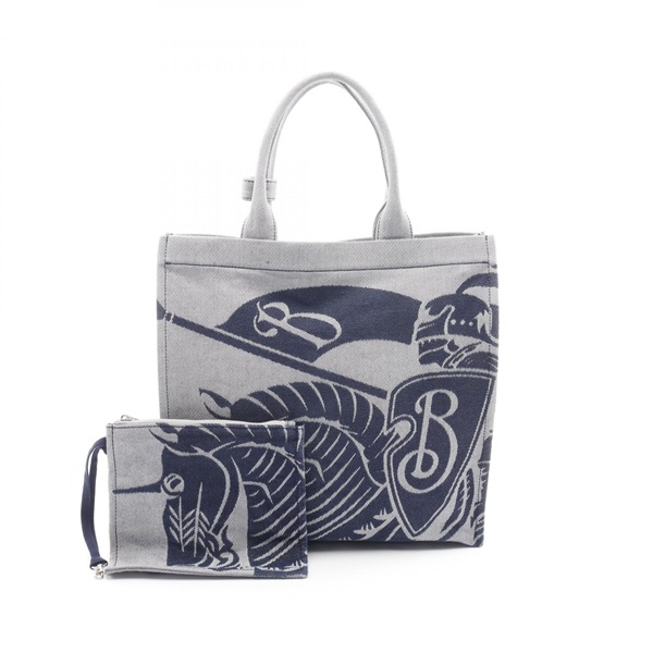 BURBERRY EKD XL SQUARE TOTE hand  Bag canvas Gray Navy Used mens