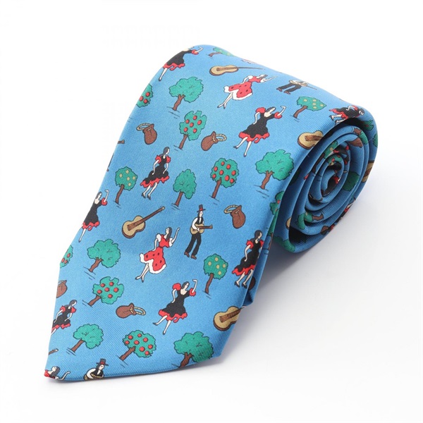 HERMES Tie Silk Blue Multicolor Used mens