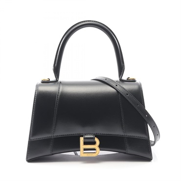 BALENCIAGA Hourglass Small crossbody shoulder Handbag 593546 leather Black NEW