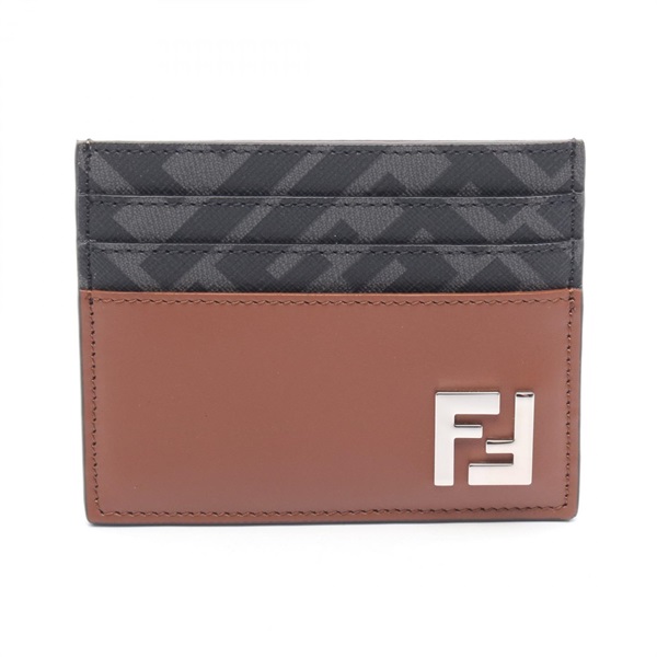 FENDI FF Square Card Case 7M0164 leather PVC coated canvas Brown Black NEW mens