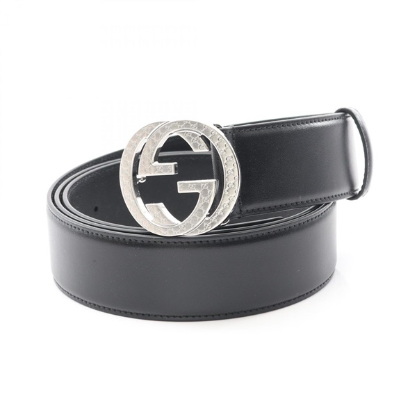 GUCCI Interlocking G engraving Belt 812255 leather Black NEW mens SHW
