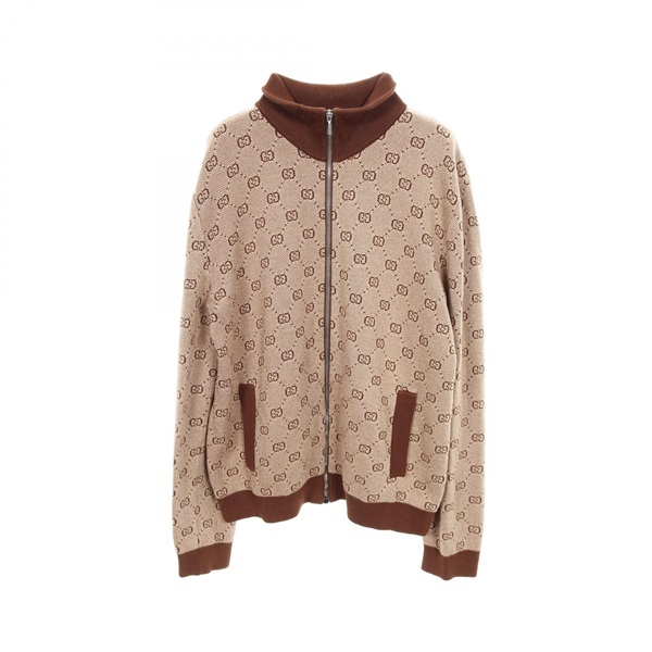 GUCCI GG Jacquard knit Blouson Jacket 572636 wool cotton Beige Brown Used mens M