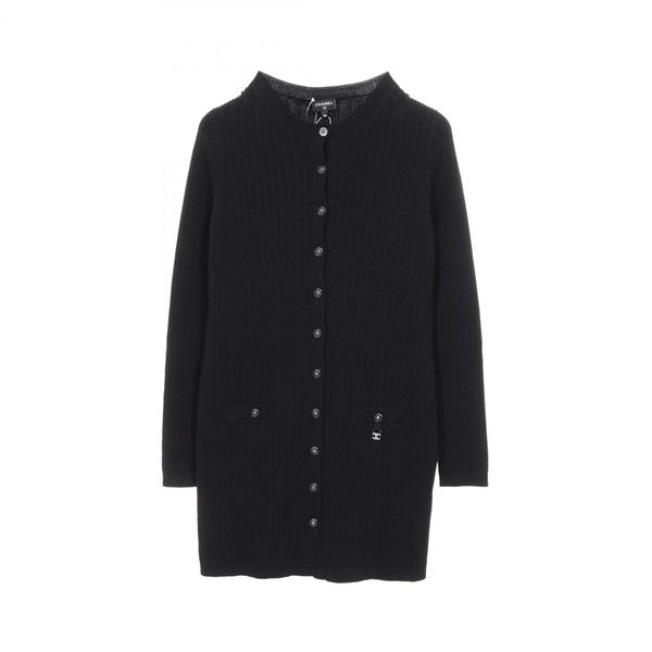 CHANEL COCO Mark Lion Button cardigan Knitwear cotton Black Used Women size 38