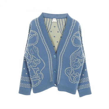 HERMES Brides de Gala cardigan 3E2711D8 *36-7726 cashmere Cotton Blue Used #36
