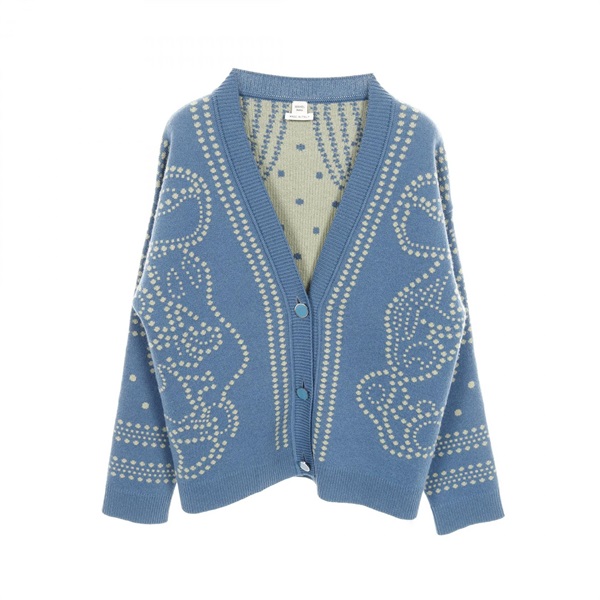 HERMES Brides de Gala cardigan 3E2711D8 *36-7726 cashmere Cotton Blue Used #36