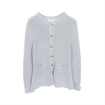 CHANEL Cardigan knit wear P74623K10706 Silk Cupra Blue Used Women size 36 CC