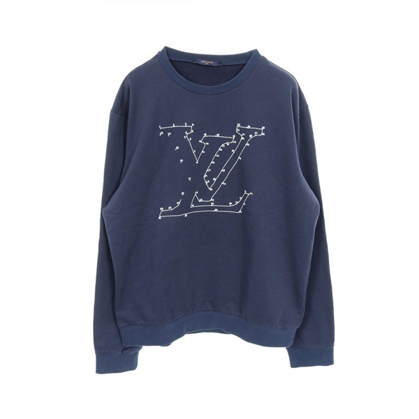LOUIS VUITTON LV Stitch print embroidery sweatshirts cotton Navy Used mens XL