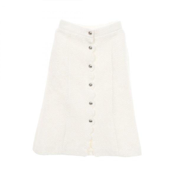 CHANEL COCO Mark button Skirt wool Polyester Acrylic White Used Women size 34