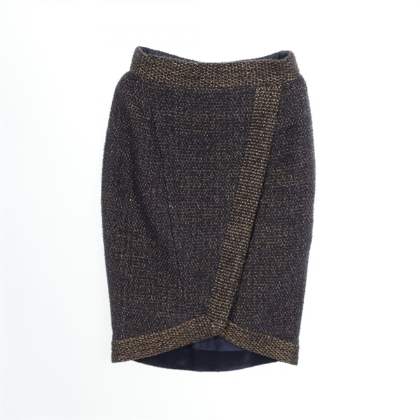 CHANEL Gripoix Button Skirt wool Viscose Navy Gold Used Women size 36