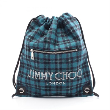 JIMMY CHOO Logo studs Rucksack Backpack drawstring bag check canvas leather used