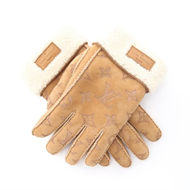 LOUIS VUITTON Monogram Shearling Gloves M76578 Wool Brown Used unisex