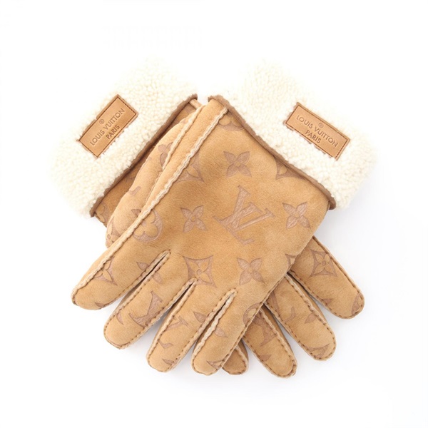 LOUIS VUITTON Monogram Shearling Gloves M76578 Wool Brown Used unisex