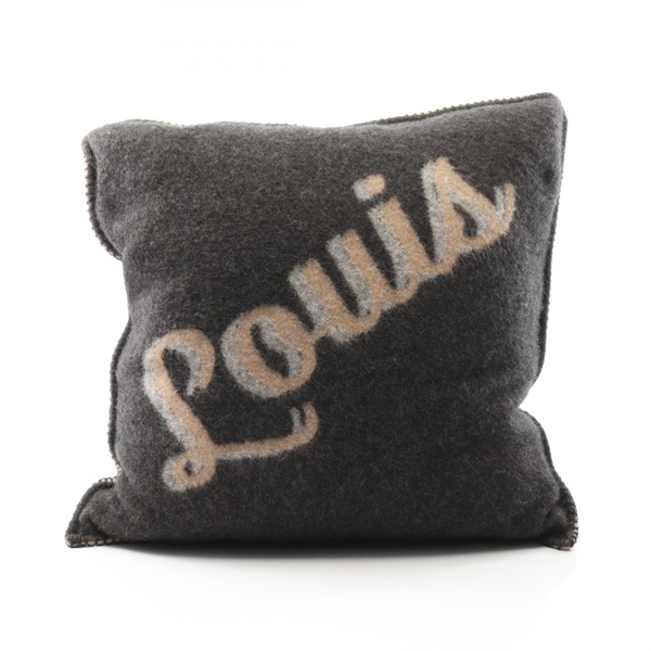LOUIS VUITTON Coussin Logo Two-Tone Cushion R99304 wool cashmere Brown gray Used