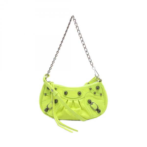 BALENCIAGA LE CAGOLE MINI BB chain crossbody shulder Handbag leather neon yellow