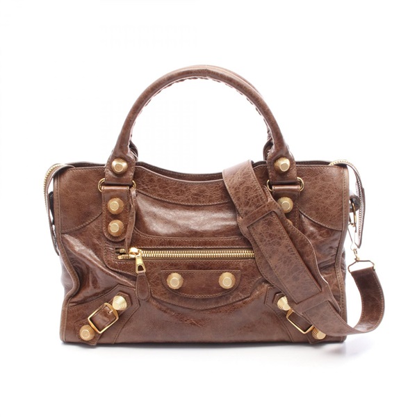 BALENCIAGA The Giant City 2Way Shoulder Handbag leather Brown Used Women