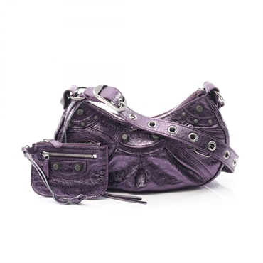 BALENCIAGA LE CAGOLE XS Shoulder Bag 671309 leather metallic Purple Used Women