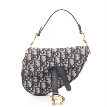 Dior Mini Saddle Jacquard Handbag canvas leather Beige Navy Black Used Women GHW