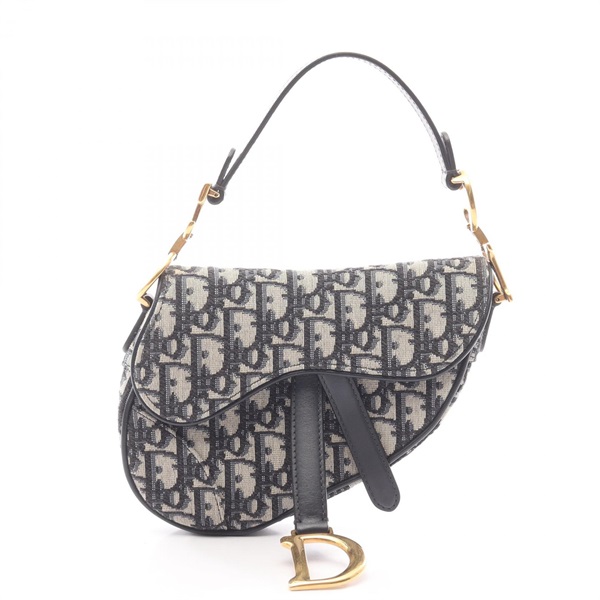 Dior Mini Saddle Jacquard Handbag canvas leather Beige Navy Black Used Women GHW