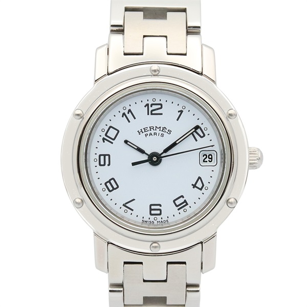 HERMES Clipper Wrist Watch CL4.210 Quartz Stainless Steel Used Women white