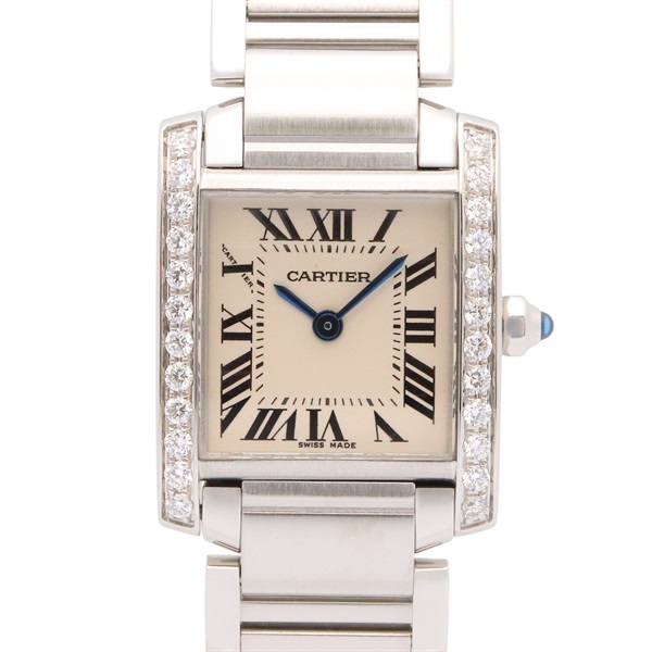 CARTIER Tank Française SM Diamond Wrist Watch W4TA0008 Quartz SS Used Women