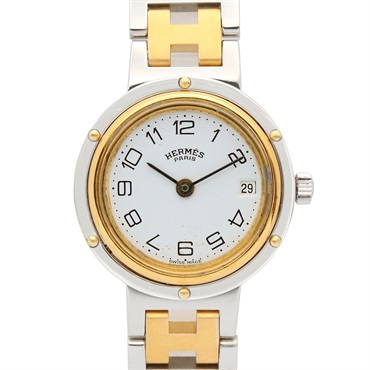 HERMES Clipper Wrist Watch CL2.440 Quartz Gold Plated Stainless Steel Used Women
