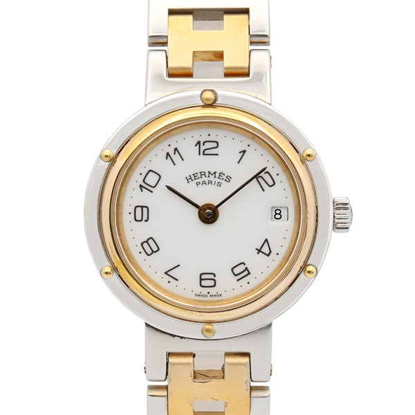 HERMES Clipper Wrist Watch CL2.440 Quartz Gold Plated Stainless Steel Used Women