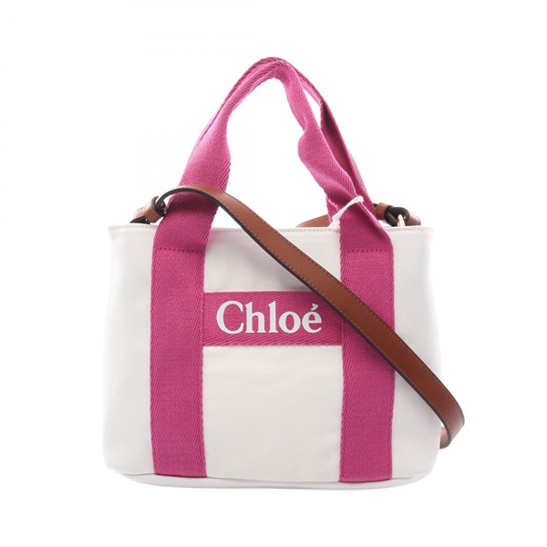 Chloe 2Way Shoulder Tote Handbag C20046117 canvas White Pink NEW Women