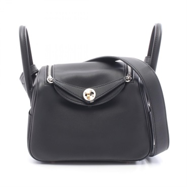 HERMES Lindy Mini Shoulder Crossbody Handbag Swift leather Black Women K