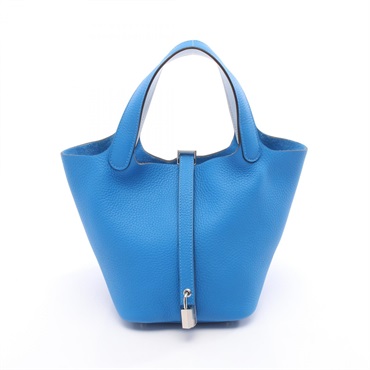 HERMES Picotin Lock Eclat PM tote Handbag Taurillon Clemence Blue hydra Used SHW