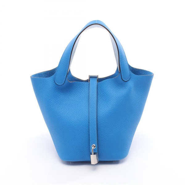 HERMES Picotin Lock Eclat PM tote Handbag Taurillon Clemence Blue hydra Used SHW