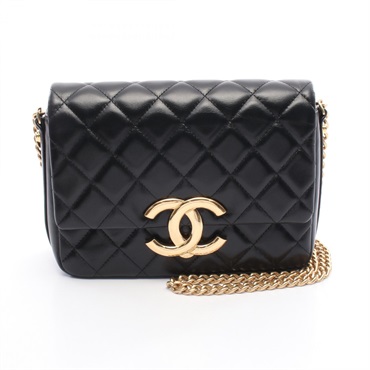 CHANEL COCO Mark chain crossbody Shoulder Bag Lambskin Black Used Women GHW