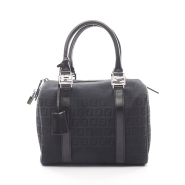 FENDI Zucchino Handbag 8BL068 canvas leather Navy Black Used Women