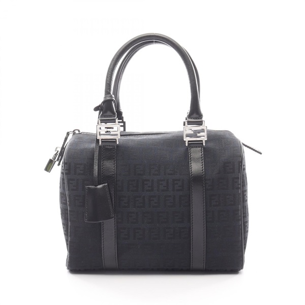 FENDI Zucchino Handbag 8BL068 canvas leather Navy Black Used Women
