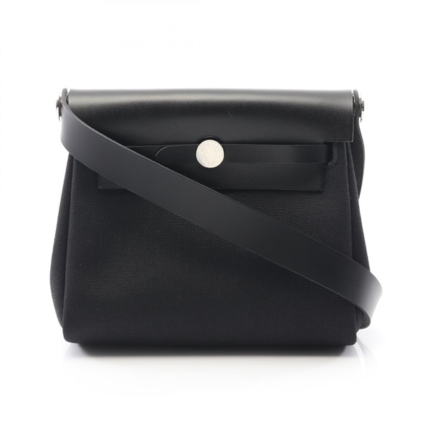 HERMES Herbag Zip Mini Shoulder Bag 086430CK Canvas leather Black SHW Used W