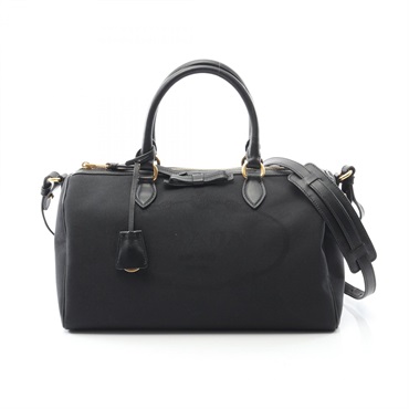 PRADA LOGO JACQUARD shoulder crossbody Handbag canvas leather Black Used Women