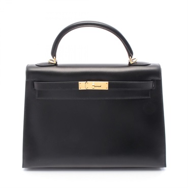 HERMES Kelly 32 shoulder Handbag G Box calf leather Black Used GHW Women