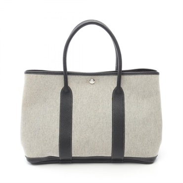 HERMES Garden Party PM Bolduc Ribbon Tote Bag Toile H Negonda leather Beige used