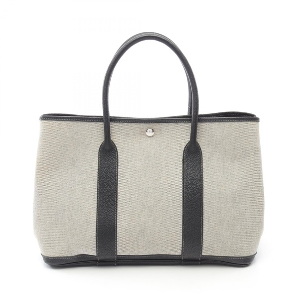 HERMES Garden Party PM Bolduc Ribbon Tote Bag Toile H Negonda leather Beige used