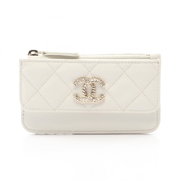 CHANEL Matelasse coin purse wallet Grained calf leather White Used Women GHW CC