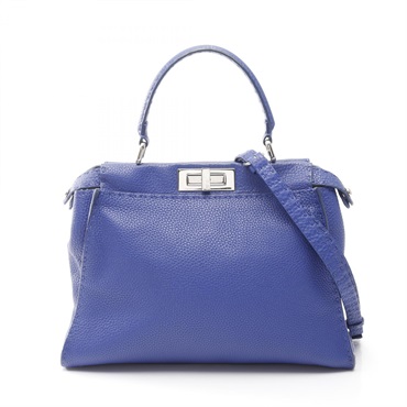 FENDI Peek-a-boo Regular 2Way Shoulder Handbag 8BN226 leather Blue Used Women