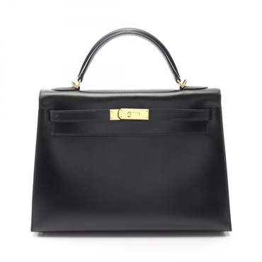 HERMES Kelly 32 shoulder Handbag Box calf leather Black GHW Used Women