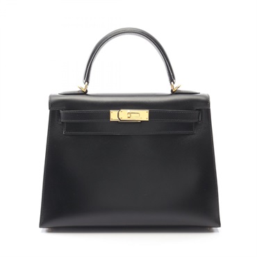 HERMES Kelly 28 shoulder Handbag Box calf leather Black GHW Used Women