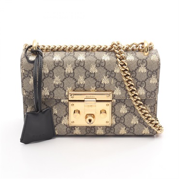 GUCCI Small GG Supreme Bee Padlock chain Shoulder Bag 409487 canvas leather used