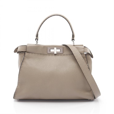 FENDI Peekaboo Regular Selleria crossbody Handbag 8BN290 leather Beige Used