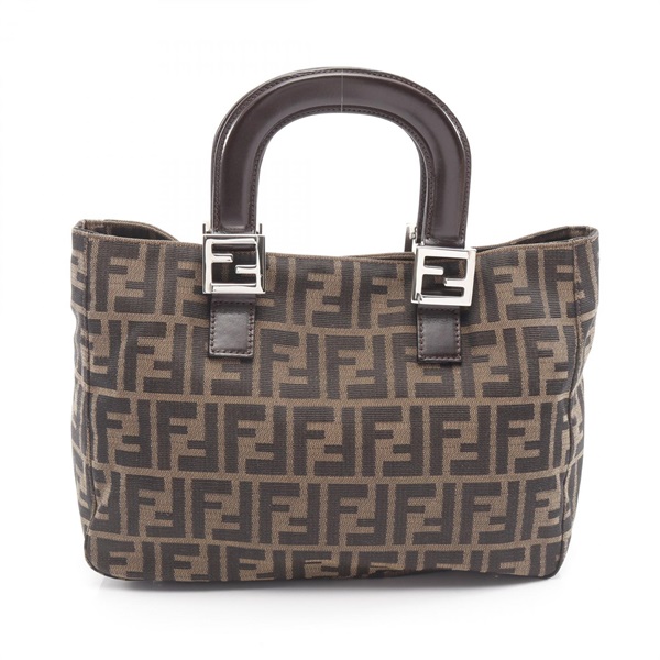 FENDI Zucca tote Handbag canvas leather Brown Black Used Women