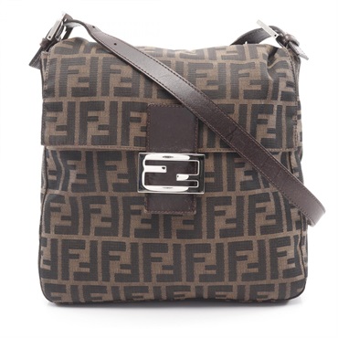 FENDI Zucca Shoulder Bag 26730 canvas leather Brown Black Used Women