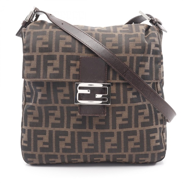 FENDI Zucca Shoulder Bag 26730 canvas leather Brown Black Used Women