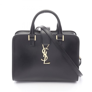 SAINT LAURENT PARIS Monogram Baby Cabas Shoulder Handbag leather Black Used
